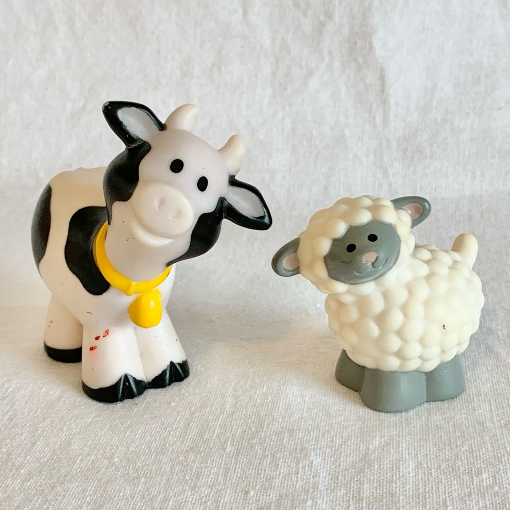 1990 Vintage Fisher Price Little People Miniature Farm Animals Toys Sheep & Cow